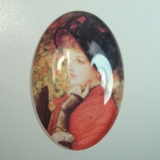 30x20mm Glass Cabochon with Lady in Black Bonnet - Each