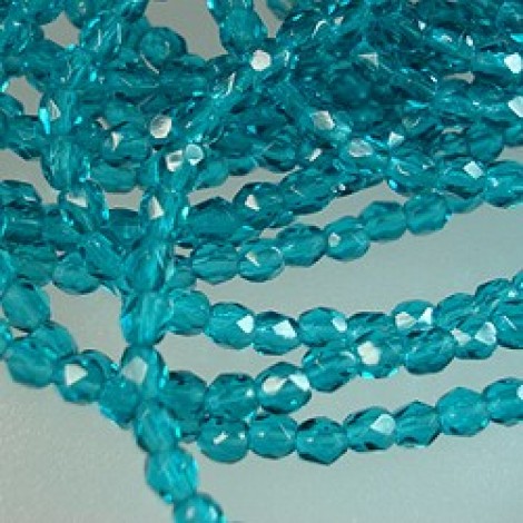 3mm Czech Firepolish Beads - Viridian