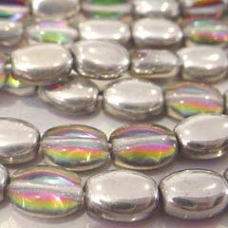 9x7mm Silver-Pink-Green Flat Oval Beads