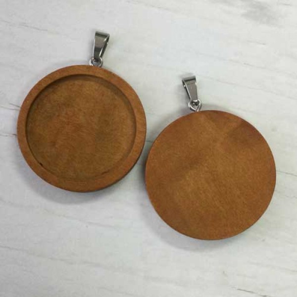 30mm ID Wooden Round Single Sided Pendant Bezel Settings with Bail Medium  Beech Pack of