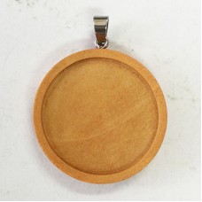 25mm ID Wooden Round Double Sided Pendant Bezel Settings with Bail - Medium Beech - Each