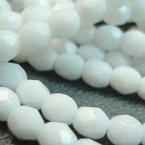 4mm Czech Firepolish Beads - Opaque White - Pack of 50
