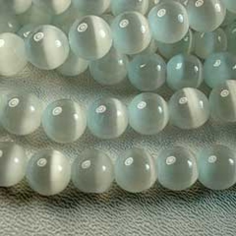 8mm Cats Eye Optic Fibre Beads - White