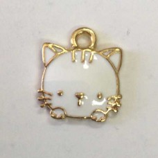 13x15mm Gold Plated Enamelled Kitty Charms - White - Pack of 2