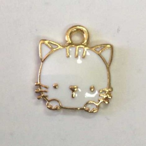 13x15mm Gold Plated Enamelled Kitty Charms - White