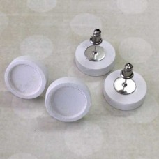 12mm ID White Wood/Stainless Steel Round Earpost Setting Set - Bullet Clutches