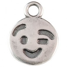 12x9mm JBB Ant Silver Plated Emoticon Charm - Winking - each