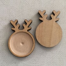 40x28mm (25mmID) Wooden Reindeer Face Pendant Bezel Settings  - Each