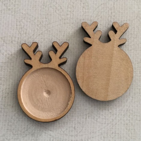 40x28mm (25mmID) Wooden Reindeer Face Pendant Bezel Settings 