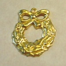 15mm Christmas Wreath Brass Charm - Pack of 4