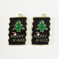 23mm Gold Plated Enamelled Christmas Charms - Merry Christmas Tag - Per Pair