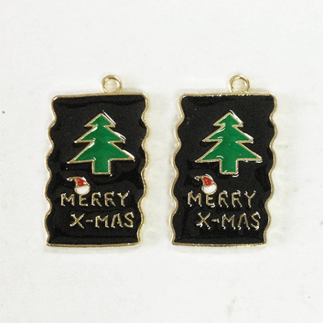 23mm Gold Plated Enamelled Christmas Charms - Merry Christmas Tag