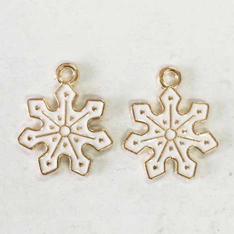 21mm Gold Plated Enamelled Christmas Charms - White & Gold Snowflake