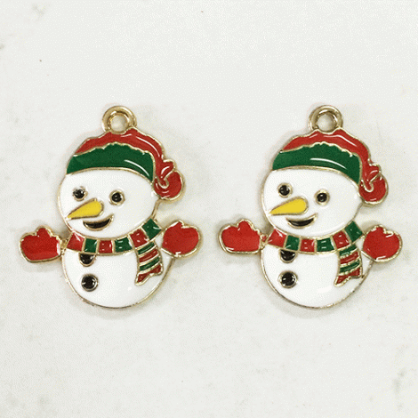 22mm Gold Plated Enamelled Christmas Charms - Snowman