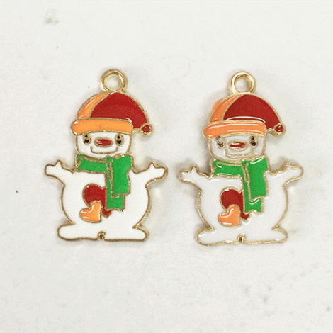 24mm Gold Plated Enamelled Christmas Charms - Showman with Green Scarf & Hat