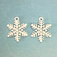 20mm Enamelled Christmas Charms - White Snowflake with Green Glitter