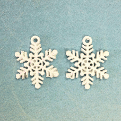 20mm Enamelled Christmas Charms - White Snowflake with Green Glitter