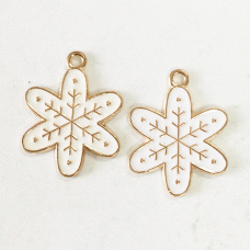 23mm Gold Plated Enamelled Christmas Charms - White Snowflake - Per Pair