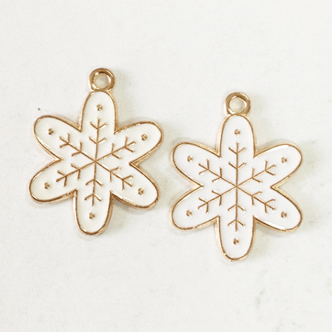 23mm Gold Plated Enamelled Christmas Charms - White Snowflake