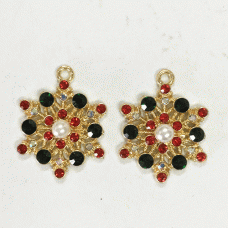 19mm Gold Plated Enamelled Christmas Charms - Snowflake with Crystals & Pearl