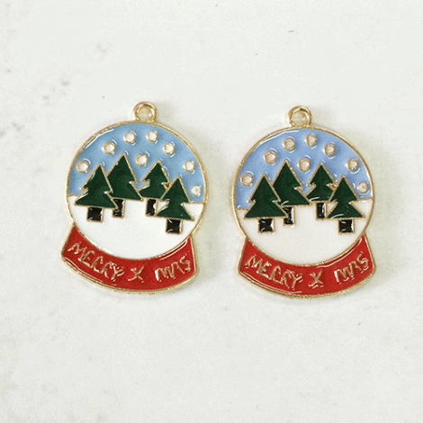 23mm Gold Plated Enamelled Christmas Charms - Snow Dome