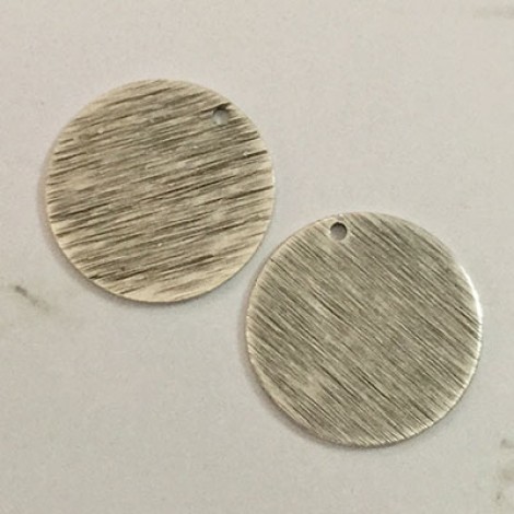 20x0.8mm Antique Silver Plated Textured Brass Round Charms with 1 Hole