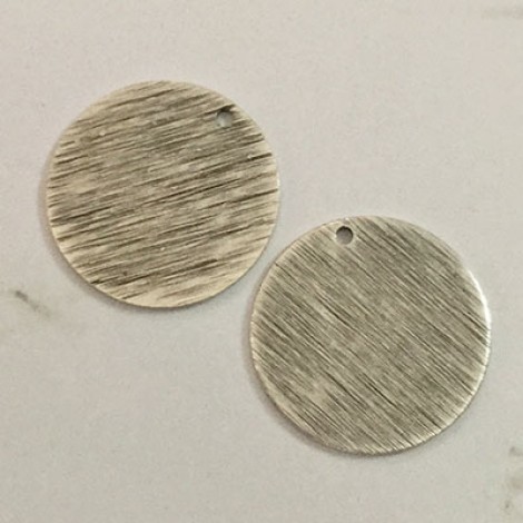 20x0.8mm Antique Silver Plated Textured Brass Round Charms with 1 Hole - Per Pair
