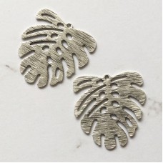 21x22x0.5mm Silver Plated Textured Brass Monstera Leaf Charms with 1 Loop