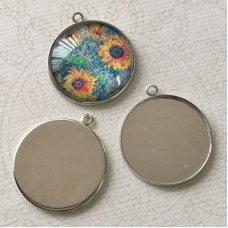 25mm ID Platinum Colour Plated Brass Bezel Cabochon Setting Pendants - Pack of 2