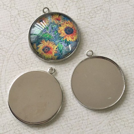 25mm ID Platinum Colour Plated Brass Bezel Cabochon Setting Pendants - Pack of 2