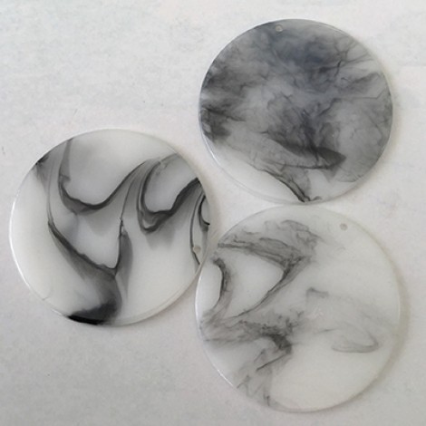 45x2.5mm High Quality Marble Look Acetic Acid Resin Circle Earring Drop/Pendants - Per Pair