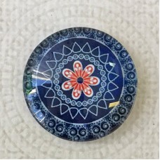 25mm Art Glass Backed Cabochons - Blue Mandala 1 - Each