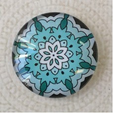 25mm Art Glass Backed Cabochons - Blue Mandala 10 - Each