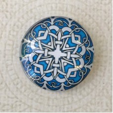 25mm Art Glass Backed Cabochons - Blue Mandala 5 - Each