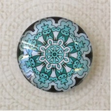 25mm Art Glass Backed Cabochons - Blue Mandala 9 - Each