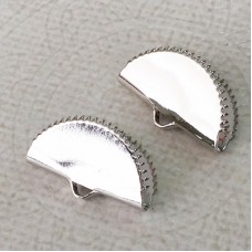 20x10mm Half Moon Ribbon End or Tassel Earring Crimp with Teeth - Imitation Rhodium Plated Silver