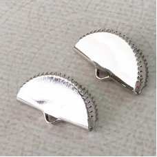 20x10mm Half Moon Ribbon End or Tassel Earring Crimp with Teeth - Im Rhodium Plated Silver - Per Pair