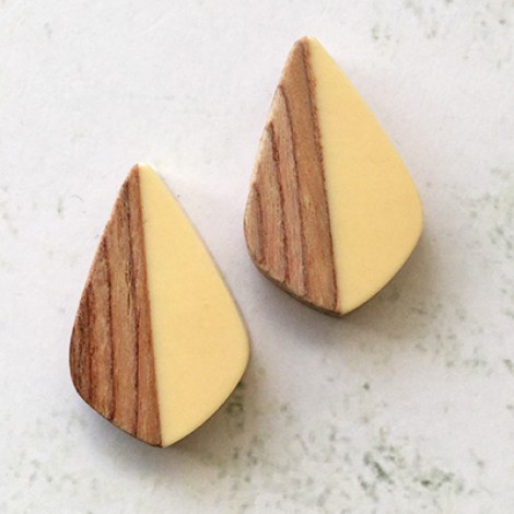 30x20mm Dark Cream Resin & Wood Earring Drops - per pair