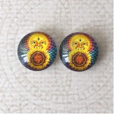 12mm Art Glass Backed Cabochons -  Earth Designs 3 - Per Pair