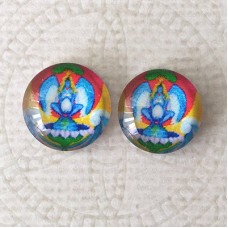 12mm Art Glass Backed Cabochons -  Earth Designs 5 - Per Pair