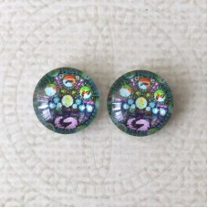 12mm Art Glass Backed Cabochons -  Earth Designs 9 - Per Pair