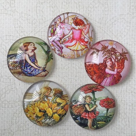25mm Art Glass Backed Cabochons - Fairy Mix 4 - Pk of 5
