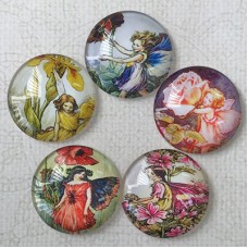 25mm Art Glass Backed Round Cabochons - Fairy Mix 5 - Pk of 5
