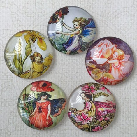 25mm Art Glass Backed Cabochons - Fairy Mix 5 - Pk of 5