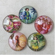25mm Art Glass Backed Cabochons - Fairy Mix 6 - Pk of 5