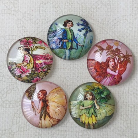 25mm Art Glass Backed Cabochons - Fairy Mix 6 - Pk of 5