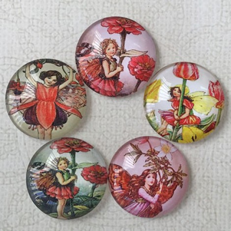 25mm Art Glass Backed Cabochons - Fairy Mix 7 - Pk of 5