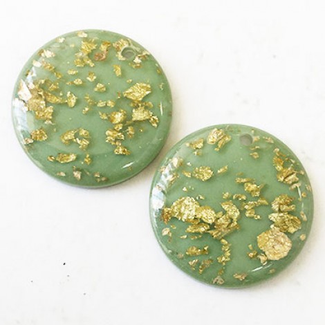 25x3mm Resin Earring Drop or Pendant with 2mm Hole - Green/Gold Foil