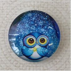 25mm Art Glass Backed Cabochons - Blue Owl
