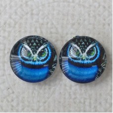 12mm Art Glass Backed Cabochons - Blue Owls